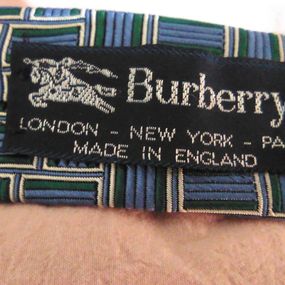 Burberry Blue & Green Striped Silk Tie